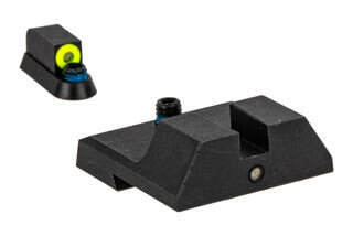 Night Fision Accur8 Perfect Dot Night Sight Set with square notch, Yellow front and Black rear ring for the CZ P10C.